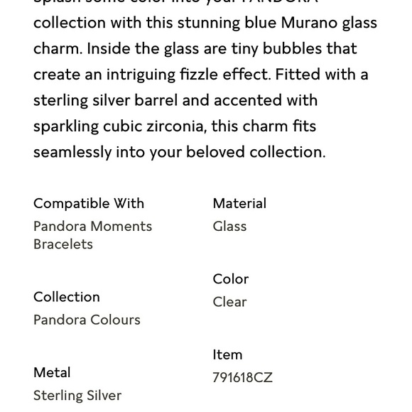 PANDORA Blue Effervescence Murano Glass Charm - Picture 6 of 6